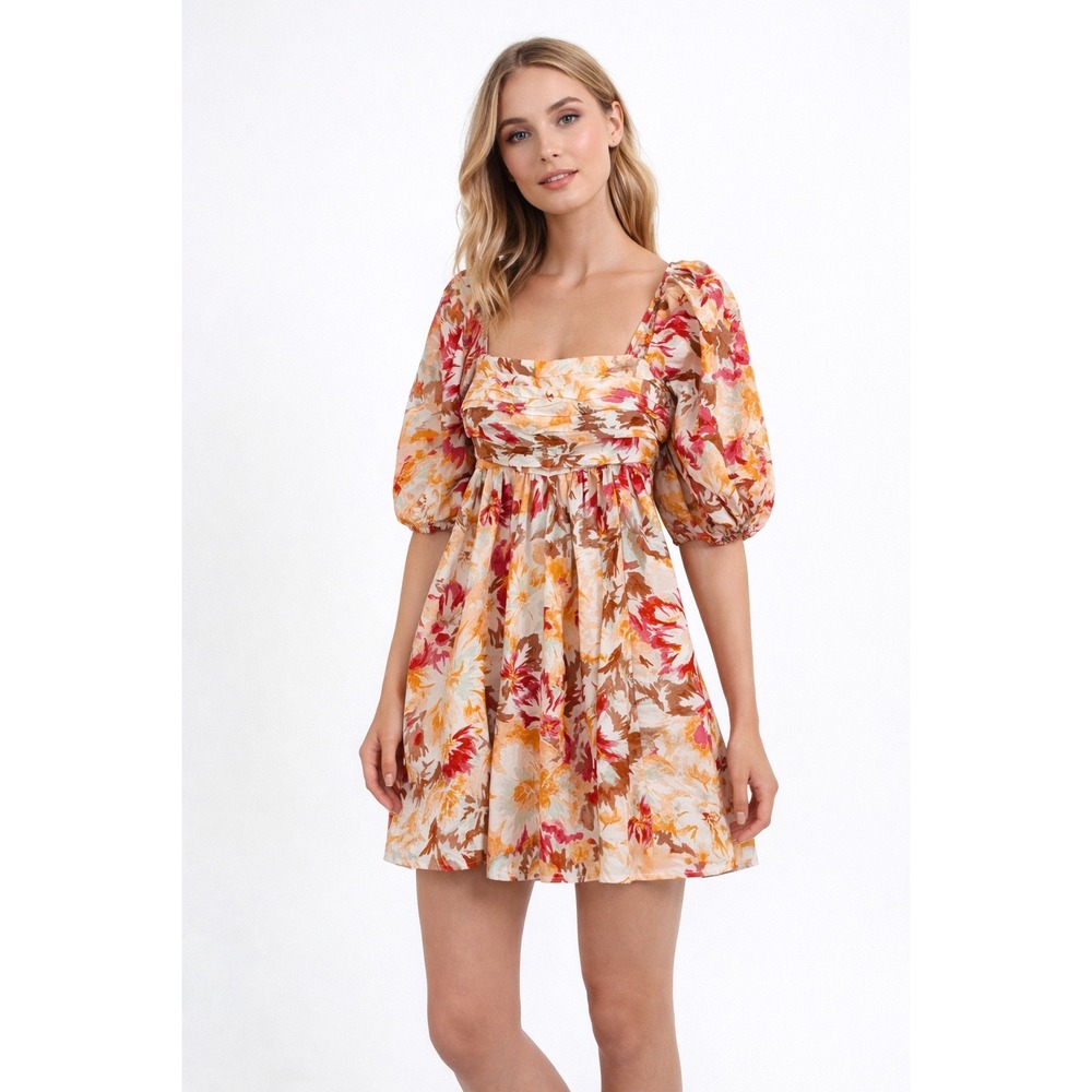 Abercrombie & Fitch Emerson Floral Print Mini Dress XS Square Neck Puff Sleeves - Picture 3 of 16